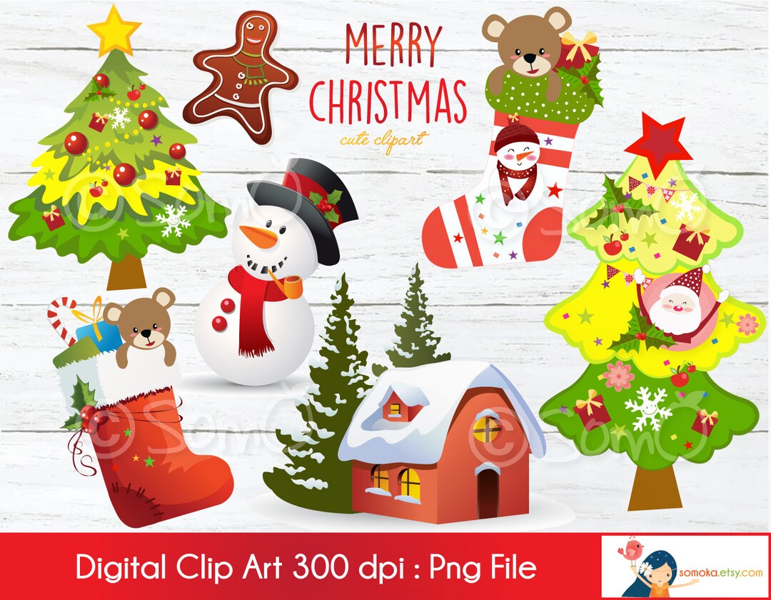 Christmas Clipart Set, Cute Christmas Clipart Png, Digital Print ...