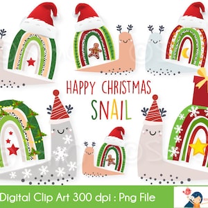 Happy Christmas Snail Digital Clipart, Nursery Decor, Nursery Wall Art, Plakboek.