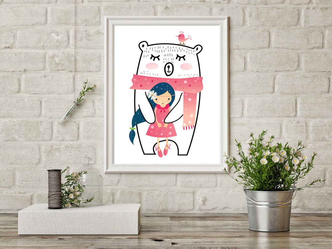 Printable : Cute Teddy Bear and Little Sasumi Nursery Art Print - Etsy