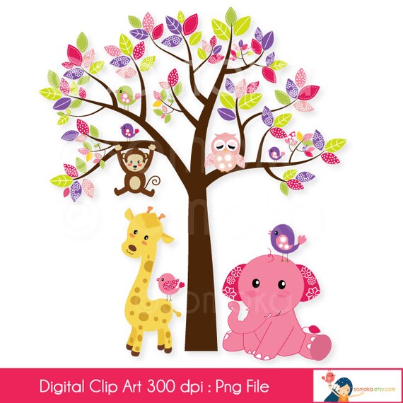 Susser Vogel Und Baum Clipart Festgelegt Waldgebiet Ideal Etsy