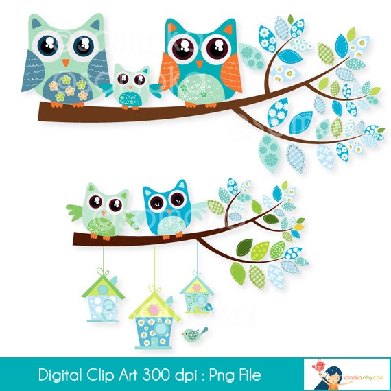 Download Cute Family Owls Clipart Set Nursery Baby Boy Bb002 Great Etsy