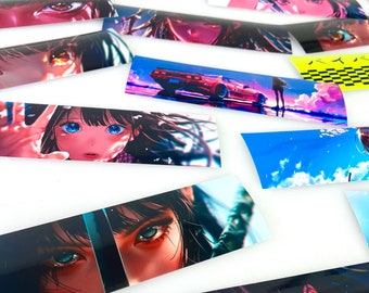 Pode incluir: Uma coleção de adesivos de estilo anime coloridos com vários personagens com diferentes expressões e fundos. Os adesivos são impressos em papel brilhante e têm um design vibrante e chamativo.
