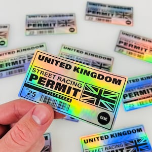 Pegatina holográfica de permiso de carreras callejeras Reino Unido / JDM pegatina de coche / calcomanía de vinilo / pegatina de coche / JDM japonés