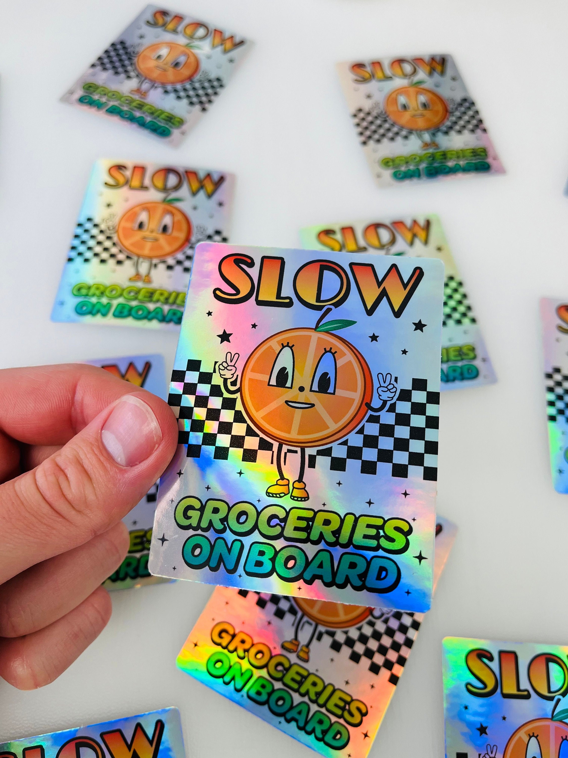 Holographic Slow Groceries On Board JDM Sticker | JDM Car Sticker | Vinyl Decal | Car Sticker | Japenese JDM
