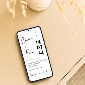 Save the Date Hochzeit personalisiert | Digitale Hochzeitseinladung | Save the Date Digital minimalistisch mit Whatsapp versenden