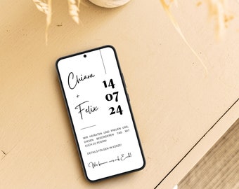 Save the Date Hochzeit personalisiert | Digitale Hochzeitseinladung | Save the Date Digital minimalistisch mit Whatsapp versenden