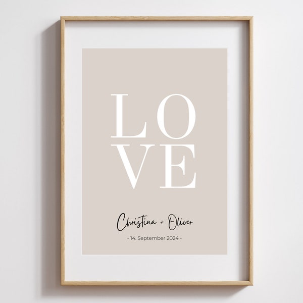 Couple Gift Poster Date "LOVE" personalized DIN A4 gift for wedding partner poster anniversary to download for couples Valentine's Day