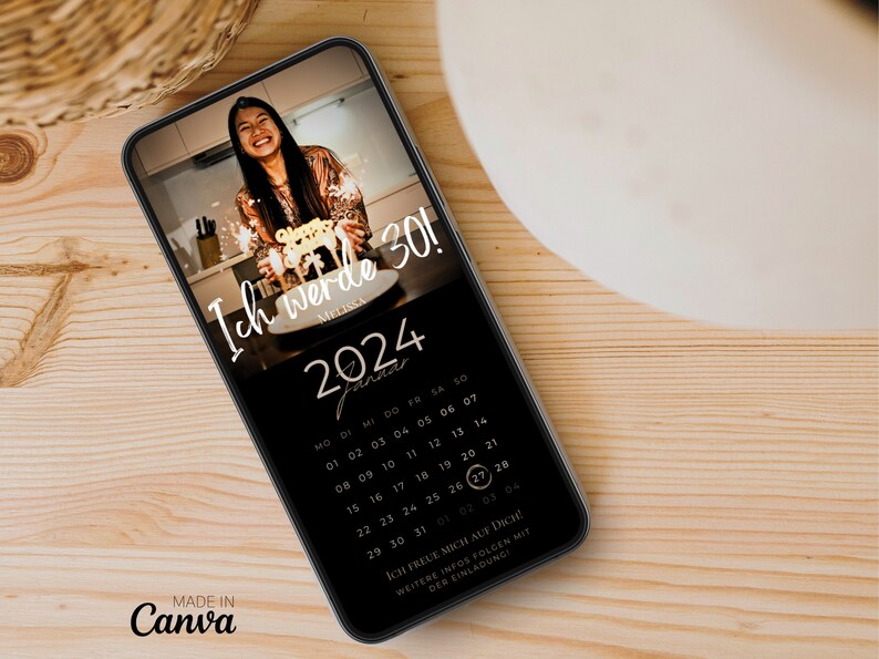Digitale Geburtstagseinladung personalisiert mit Bild Save the Date digital mit Foto personalisierbar Kalender Save the Date Geburtstag
