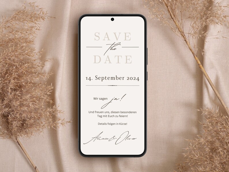 Save the Date Hochzeit Digital Digitale Hochzeitseinladung personalisiert Save-the-date zum versenden mit Whatsapp Safe the date ecard