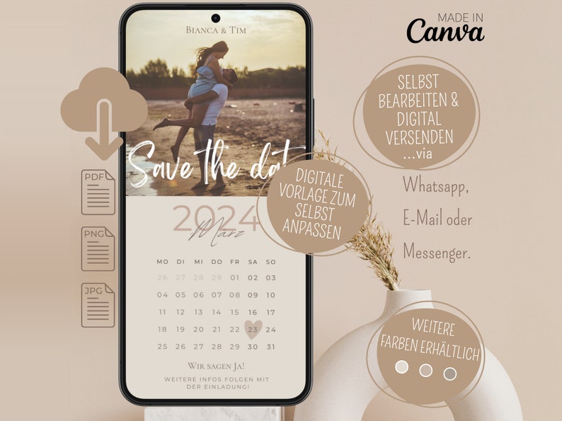 Save the Date digital digital wedding invitation personalized with picture Save the Date digital with photo personalizable calendar 2024/2025 image 7