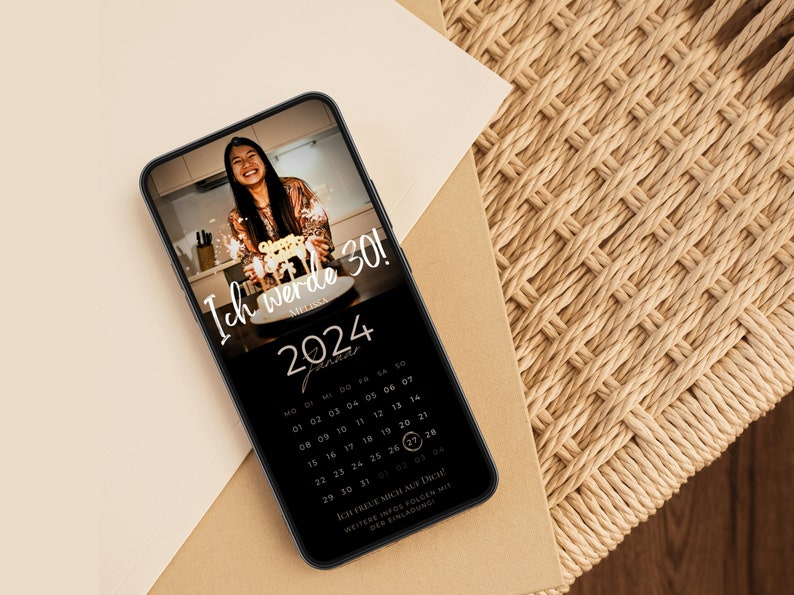 Digitale Geburtstagseinladung personalisiert mit Bild Save the Date digital mit Foto personalisierbar Kalender Save the Date Geburtstag