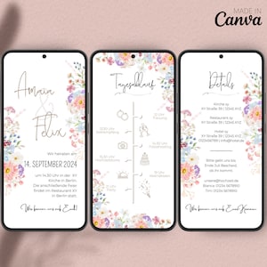 Digitale huwelijksuitnodiging bloemen met dagschema gepersonaliseerde huwelijksuitnodiging met wilde bloemen ECard huwelijksuitnodiging huwelijk