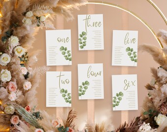 Seating plan wedding table plan seating arrangement minimalist table decoration table numbers eucalyptus find your place seating plan template wedding