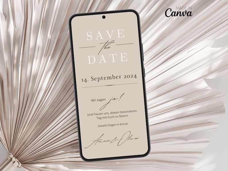 Save the Date Hochzeit Digital Digitale Hochzeitseinladung personalisiert Save-the-date zum versenden mit Whatsapp Safe the date ecard