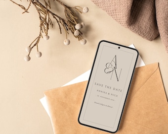 Save the Date Wedding digital minimalist digital wedding invitation personalized Save-the-date to send with Whatsapp invitation