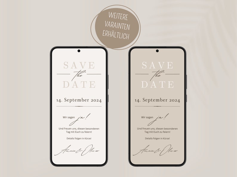 Save the Date Hochzeit Digital Digitale Hochzeitseinladung personalisiert Save-the-date zum versenden mit Whatsapp Safe the date ecard