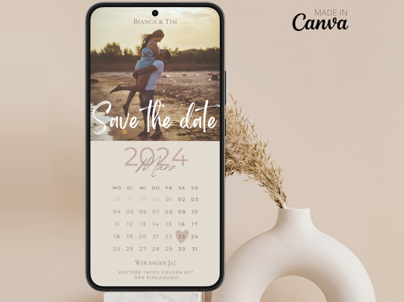 Save the Date digital digital wedding invitation personalized with picture Save the Date digital with photo personalizable calendar 2024/2025 image 1
