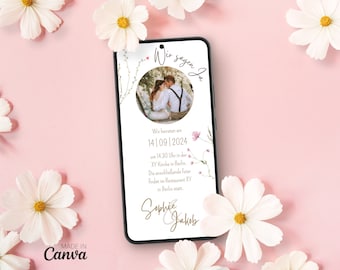 Digital wedding invitation flowers | personalized wedding invitation with wildflowers | Boho invitation wedding digital daily schedule