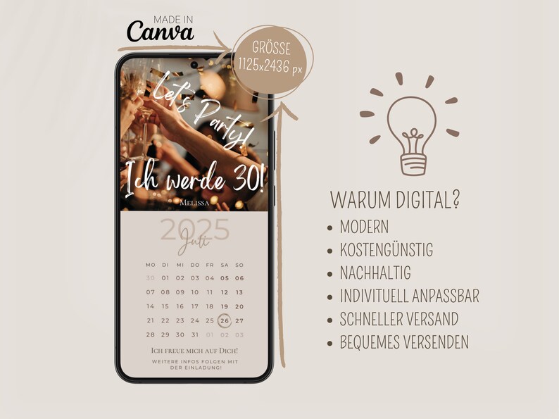 Save the Date Geburtstag digitale Geburtstagseinladung personalisiert mit Bild Save the Date digital mit Foto personalisierbar Kalender