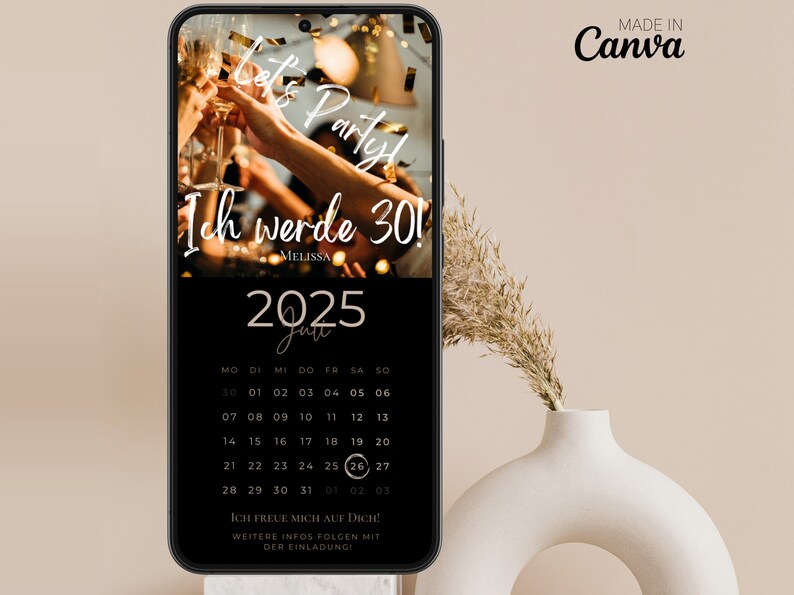 Digitale Geburtstagseinladung personalisiert mit Bild Save the Date digital mit Foto personalisierbar Kalender Save the Date Geburtstag