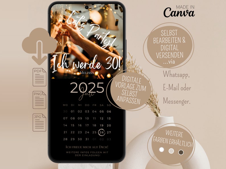 Digitale Geburtstagseinladung personalisiert mit Bild Save the Date digital mit Foto personalisierbar Kalender Save the Date Geburtstag
