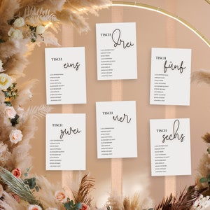 Sitzplan Hochzeit Tischplan Sitzordnung minimalistisch Tischdeko Tischnummern schlicht Finde deinen Platz Sitzplan Vorlage Hochzeit Reifen