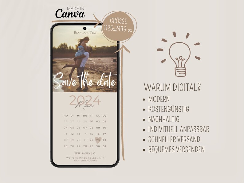 Save the Date digital digital wedding invitation personalized with picture Save the Date digital with photo personalizable calendar 2024/2025 image 8
