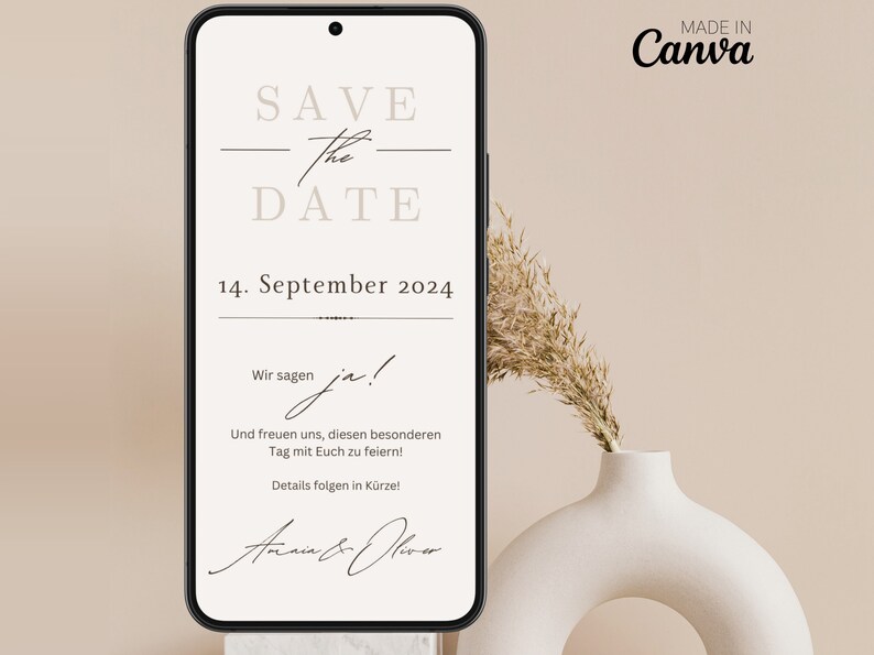 Save the Date Hochzeit Digital Digitale Hochzeitseinladung personalisiert Save-the-date zum versenden mit Whatsapp Safe the date ecard