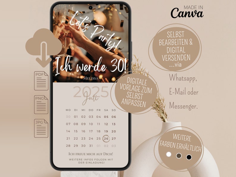 Save the Date Geburtstag digitale Geburtstagseinladung personalisiert mit Bild Save the Date digital mit Foto personalisierbar Kalender