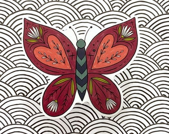 Folk Art Butterfly - waterproof vinyl sticker