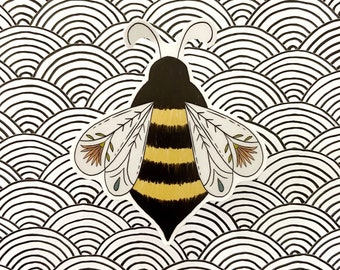 Folk Art Bee - waterproof vinyl sticker