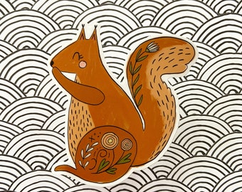 Folk Art Squirrel - waterproof vinyl sticker