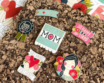 MOMLife  enamel pins - FULL SET, bright pink variant