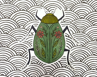 Folk Art Beetle - waterproof vinyl sticker