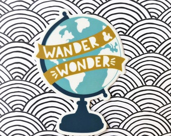 Wander & Wonder -vintage globe - waterproof vinyl sticker