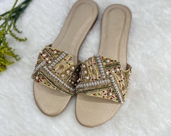 Gold Hand Embroidered Velvet Jutti | Khussa: Indian| Pakistani Party Shoes