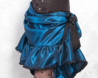 Gonna steampunk Bella Blue / Sopragonna gotica vittoriana color verde acqua scuro con strascico, ideale per tea party e matrimoni alternativi.