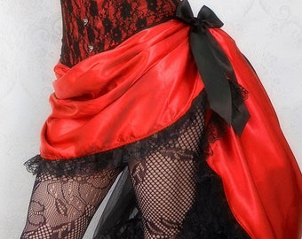 Victorian Sass Steampunk Saloon Girl Skirt - Red and black, Gothic Victorian