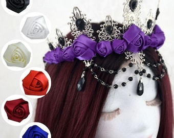Gothic Delight Fantasy Crown, Black Crystal Tiara, Dark Fairy Queen Headpiece, Victorian Fantasy Crown, Witchy Bridal Tiara