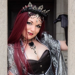 Gothic Beaded Flower Crown | Unseelie | Costume Crown, choose your charm, dragon, unicorn, raven skull, or jet drop