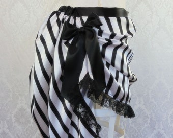 White and Black Stripe Victorian Steampunk Bustle Skirt