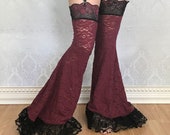 Burgundy Wine Lace Garter Leggings | Festival Leg Warmers, Burning Man Clothing, Festival Fashion, Sheer floral lace