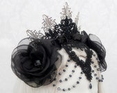 Gothic Bridal Evil Queen Crown | Midnight's Queen | Black Lace Vampire Headband