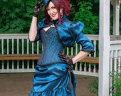 Blue Steampunk Costume| Bella Blue | Steel Boned Bustle Corset Dress, Gothic Victorian Outfit, Tea Party Gown, Blue Wedding Dress