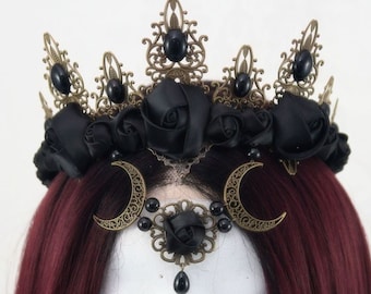 Gothic Moon Goddess Crown | Choose your Color | Fantasy Headdress, Flower Crown, Costume Accessories, Witch Crown, Elven Metal Crown