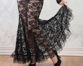 Black Lace Skirt | La Rose Gothique | Fit and Flare Skirt, Belly Dance Skirt, Floor Length Skirt, Floral Lace Skirt, Womens Mermaid Skirt