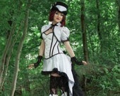 White Steampunk Costume| Steampunk Sass | Corset Costume, Sexy Adult Costume, Dark Circus Costume, Lady Tuxedo Dress, Miniskirt Outfit
