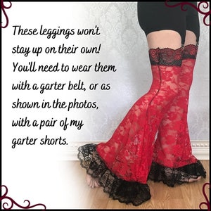 Roses are Red Lace Garter Leggings Festival Leg Warmers, Burning Man Clothing, Festival Fashion, Sheer floral lace image 6