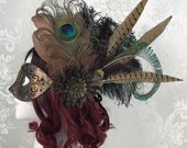 Steampunk Mask | Lady Peacock | Masquerade Mask, Venetian Mask, Brown Leather Mask, Fairy Masquerade