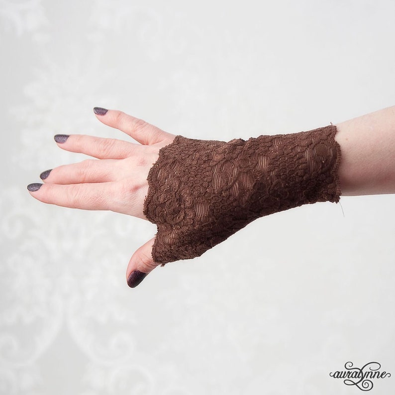 Fingerless Gloves Gaslight Romance Steampunk Clothing, Steampunk Accessory, Lace Gloves, Steampunk Style, Brown Wedding Gloves image 3